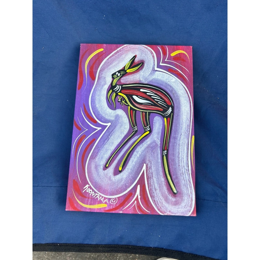Koontama Signed Kangaroo Acrylic Painting Aboriginal Folk Art Small 5x7